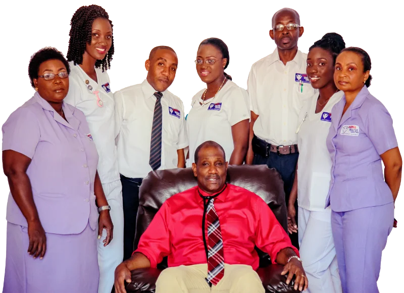 An archive group photograph of the Rapha Dialysis Center team